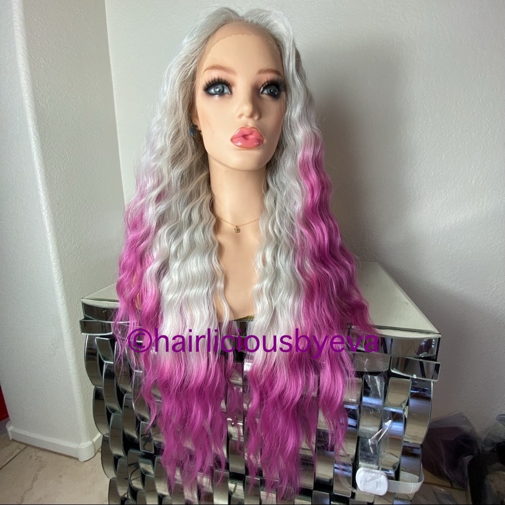 White wig ombré purple